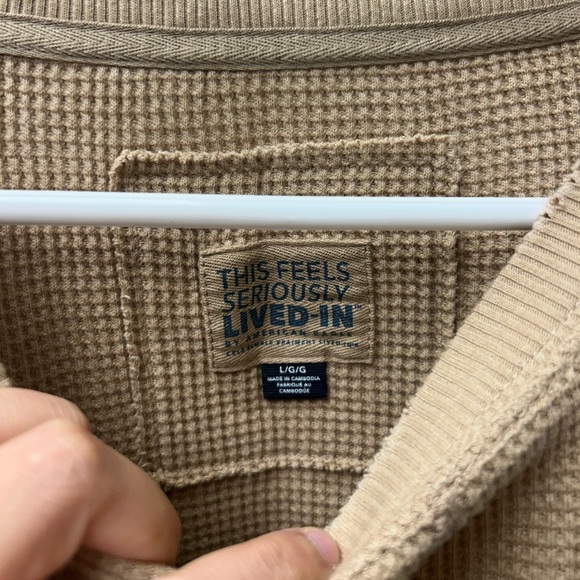 American Eagle Tan ‘This Feels Seriously Lived-In’ Oversized WaffleKnit Crewneck - Picture 5 of 5